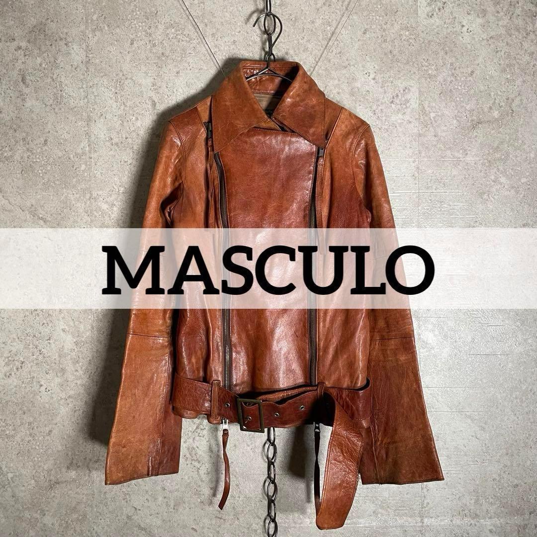 MASCULO マスキュロ ダブルジップレザーライダース シープスキン キャメル MASCULO マスキュロ ダブルジップレザーライダース シープスキン