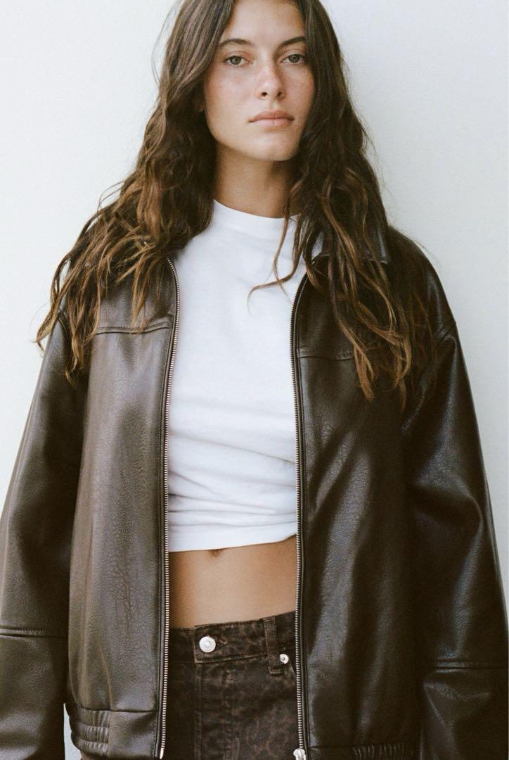 ZARA ダメージドフェイクレザーボンバージャケット　Lサイズ ZARA ダメージドフェイクレザーボンバージャケット Lサイズ