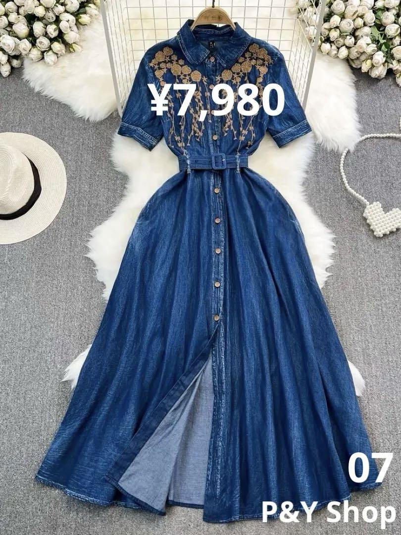 春夏コーデ❤️レディース　デニムワンピース　レディース　ラウンドネック 春夏コーデ❤️デニムワンピース レディース ロング丈ワンピース