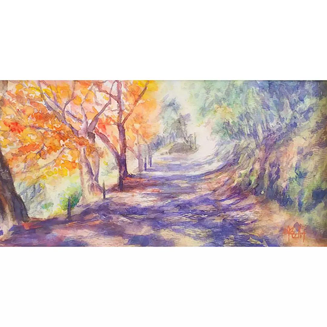 癒しの水彩画1071 木漏れ日（風景 木漏れ日 スケッチ 水彩画の