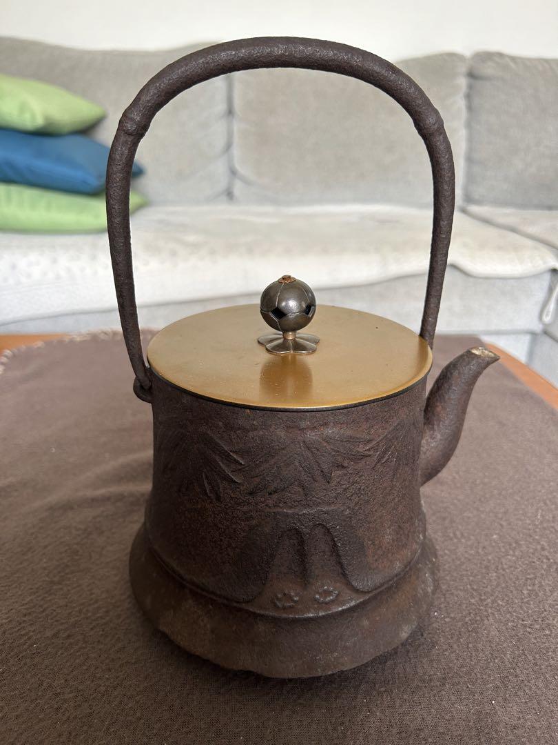 古鉄瓶 山水竹紋 富士型 お茶道具 時代 骨董美術芸術工芸鉄器