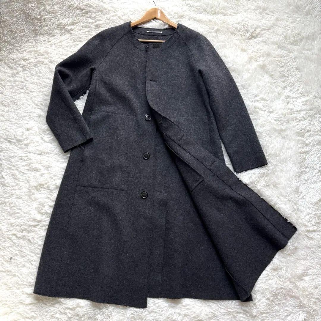 【極上】Paul Smith　ポールスミス　ノーカラー　ウール　コート　ロング 極上】Paul Smith ポールスミス ノーカラー ウール コート