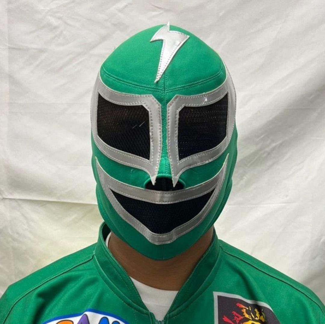 スーパーストロングマシン　グリーンラメ　プロレス　マスク ストロングマシーンJ OJISAN スーパーストロングマシン マスク