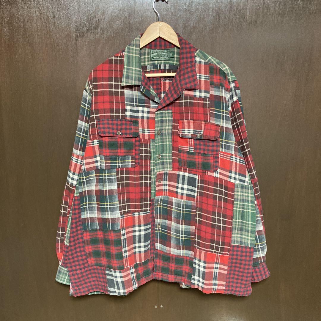 ポロカントリー パッチワーク ネルシャツ オープンカラー XL RRL ポロカントリー パッチワーク ネルシャツ オープンカラー XL RRL