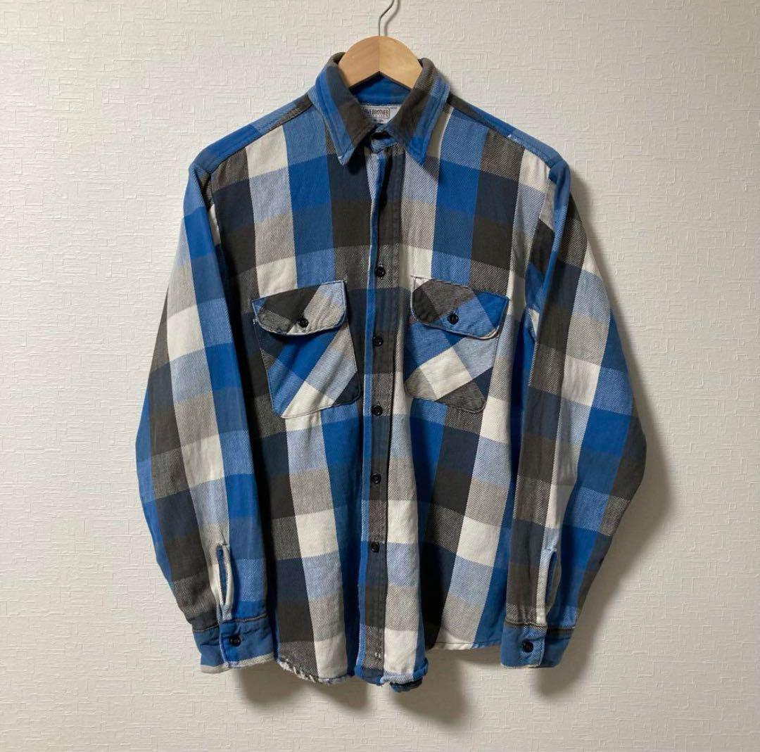 USA製 70s~80s FIVE BROTHER Check Flannel L/S Shirt 青黒灰 XL