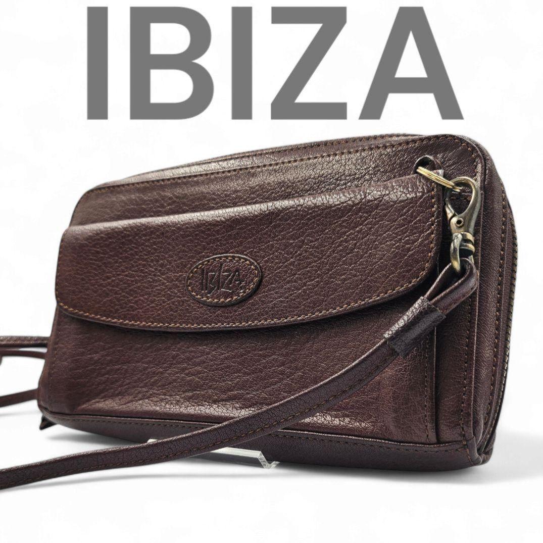 美品 IBIZAイビサ オールレザー ウオレットショルダーバッグ