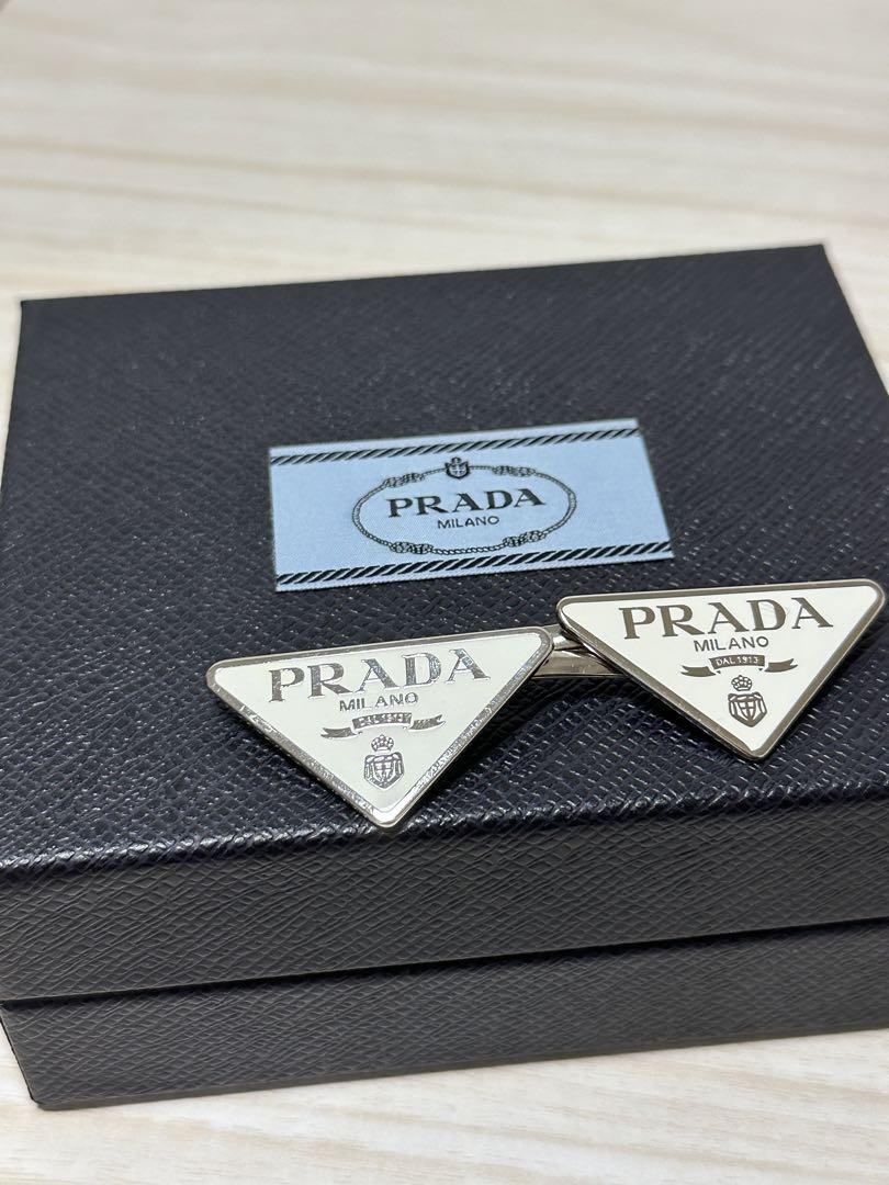 プラダ PRADA トライアングル ヘアピン 白 ホワイト（美品