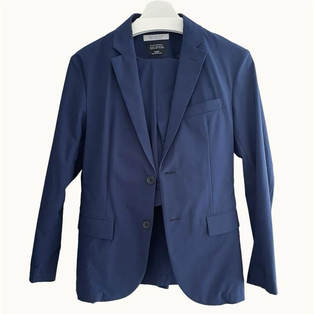 美品 S PLST ネイビー ストライプ ダブル セットアップ スーツ Perfect Suit FActory セットアップ 「上下洗える」WEB限定