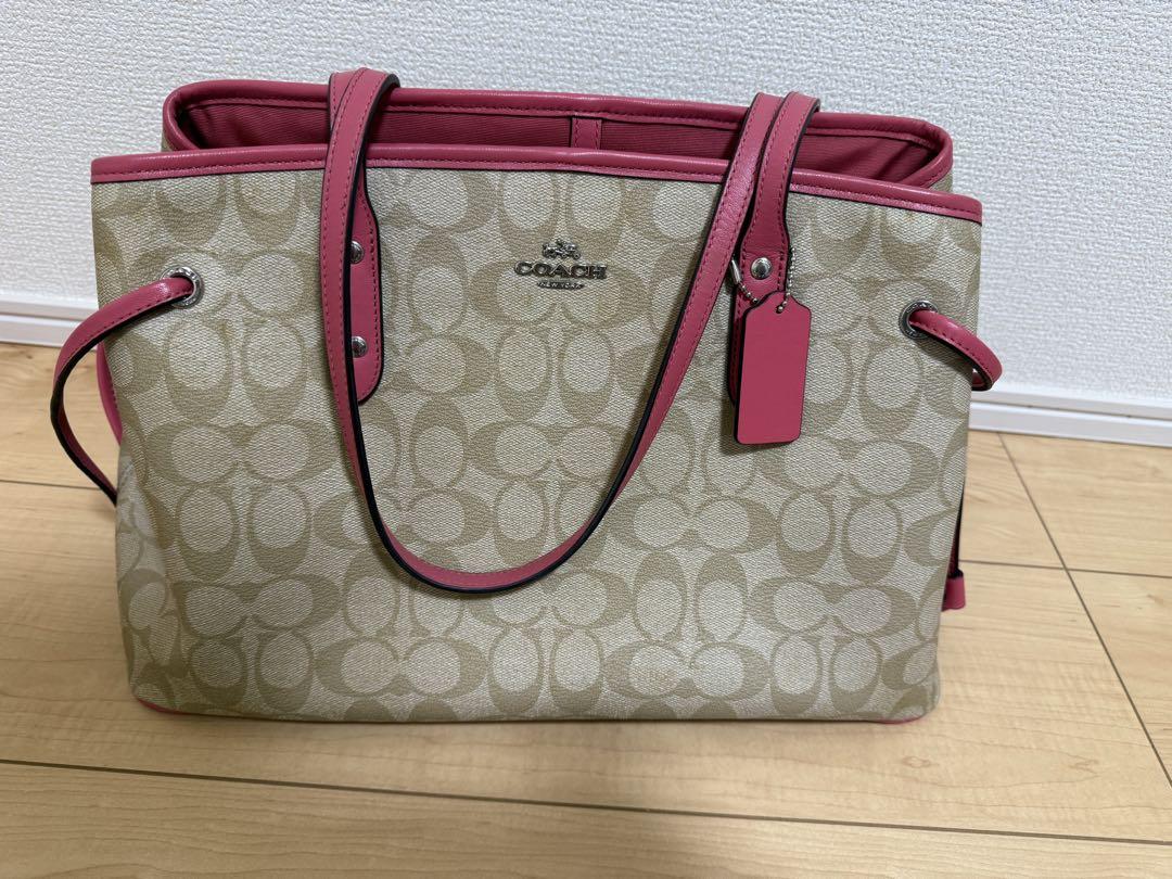 COACH コーチロゴレザートートバッグ ベージュピンク COACH トートバッグ ベージュ/ピンク (コーチ COACH トート