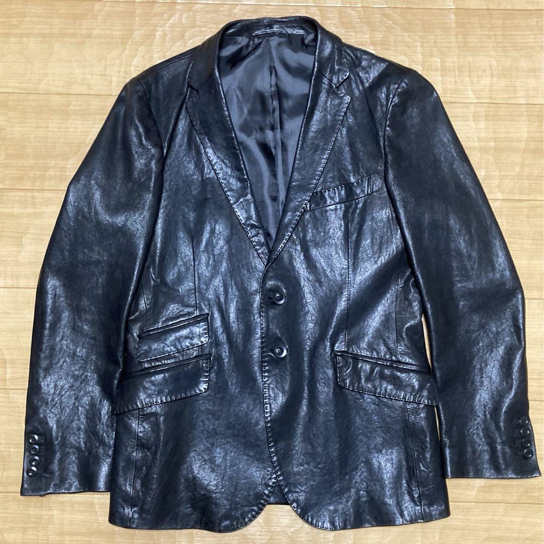 キムタク着用モデル✨ポールスミス ラムレザー テーラードジャケット シワ加工 PS Paul Smith/ピーエス ポールスミス 羊革ハンドステッチレザー