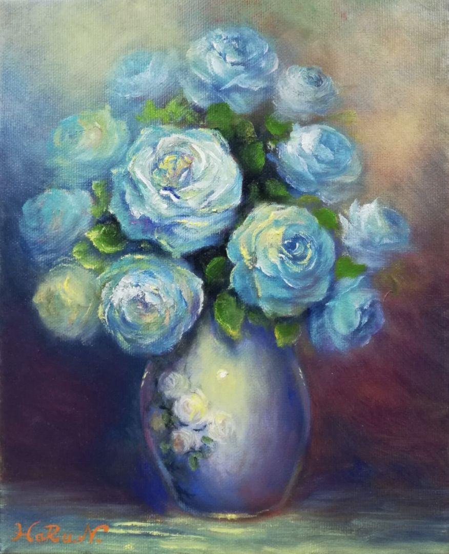 画家 HaRu 花 薔薇 ばら バラ 花瓶 絵画 油絵（画家haru☆油彩画