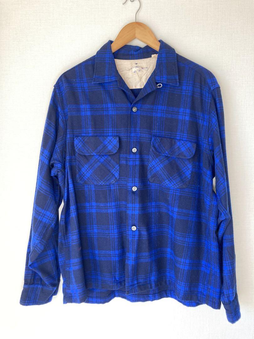 【希少】 SEARS 60s ウールシャツ 古着 ブルー ブラック 青 黒 L 希少】 SEARS 60s ウールシャツ 古着 ブルー ブラック 青 黒 L