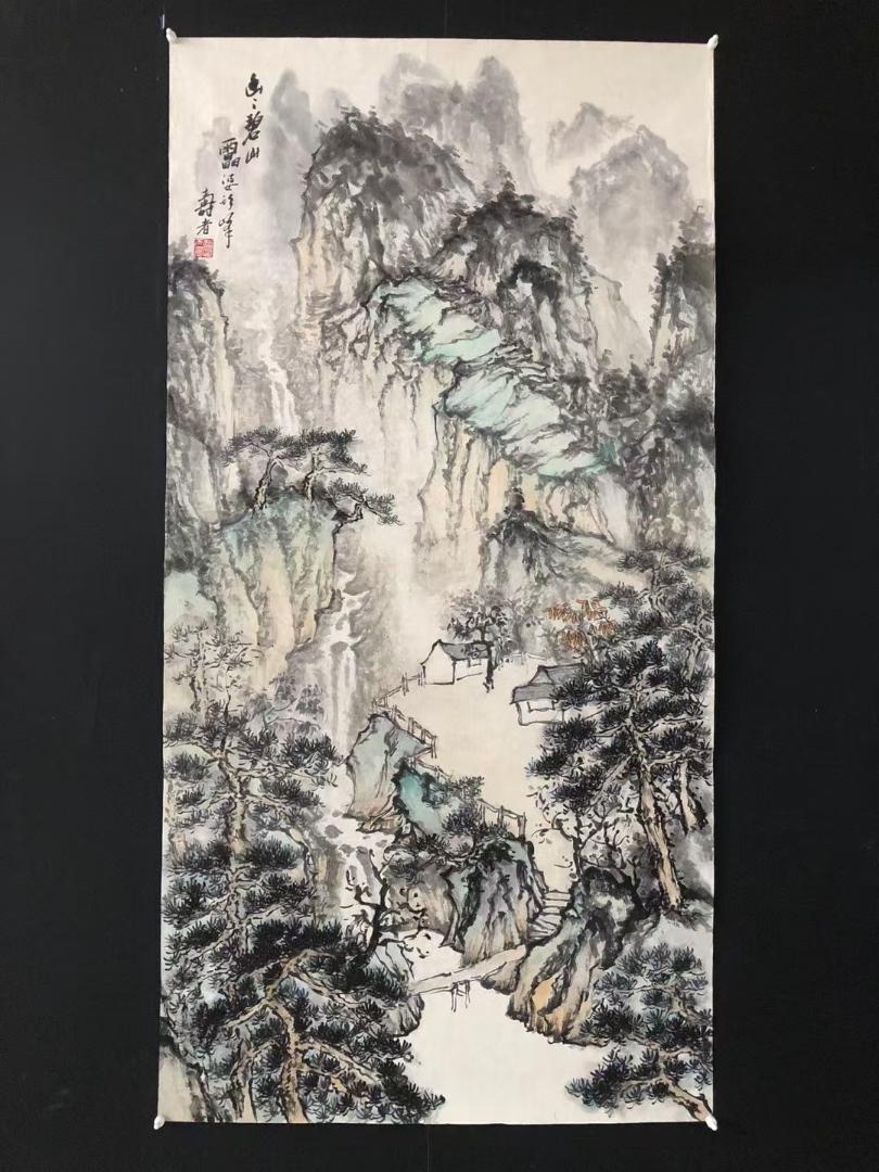 中国美術・純手描き四連山水画芯・水墨画・斉白石印款・肉筆・宣紙・茶道・国画・文房 中国美術・純手描き四連山水画芯・水墨画・斉白石印款・肉筆