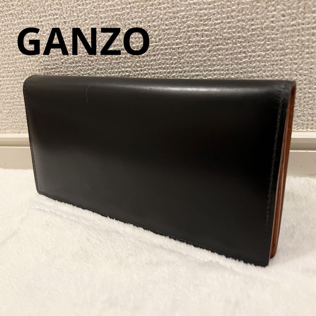 極美品】GANZO ガンゾ 二つ折り長財布 小銭入れ付き ブラック