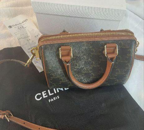 【CELINE】スモールボストン トリオンフキャンバス&カーフスキン ミニ ボストン / トリオンフキャンバス & カーフスキン - タン
