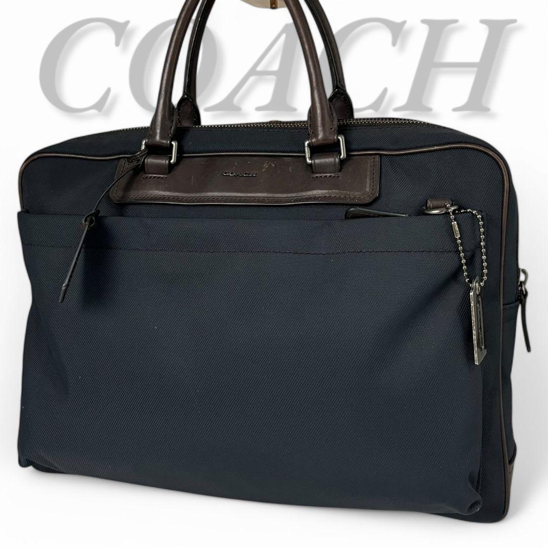美品 COACH コーチ ビジネスバッグ ブリーフケース ネイビー（美