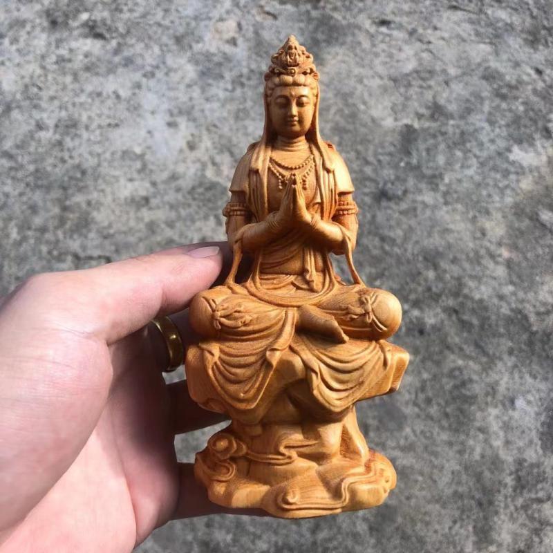 極上品 仏教工芸品 木彫仏像 自在観音菩薩座像 合掌（ガンダーラ