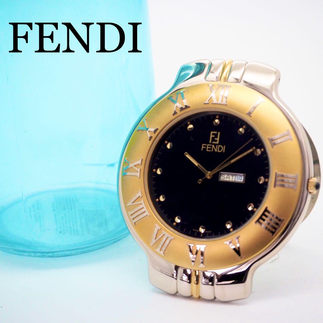 295 FENDI 置き時計 フェンディ ローマンベゼル ゴールド シルバー 295 FENDI フェンディ 置き時計 ローマンベゼル ゴールド