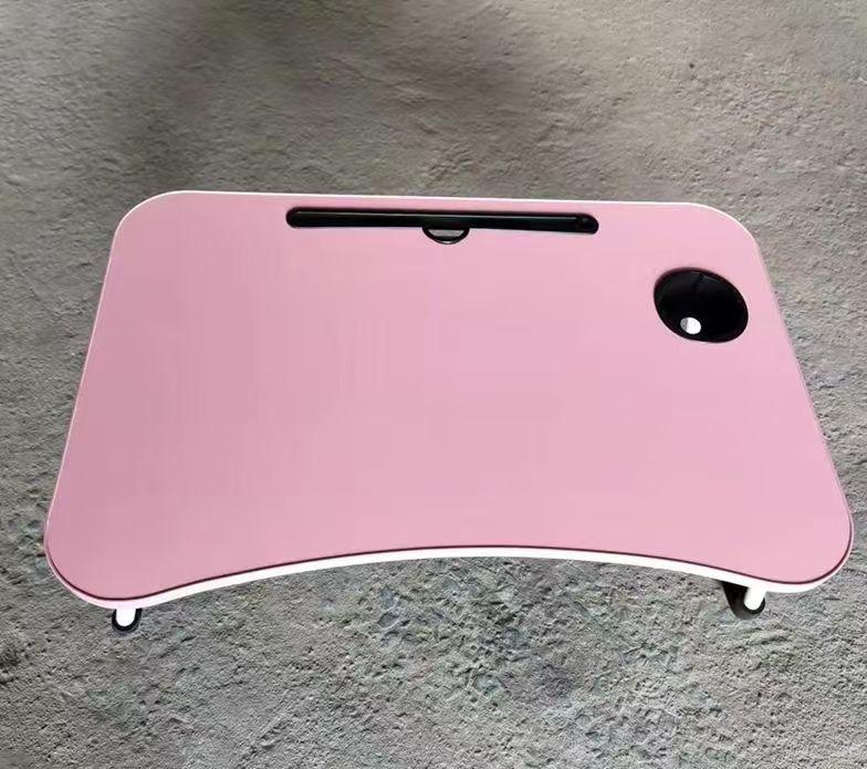 ピンク カーブ型 折りたたみテーブル ドリンクホルダー付き