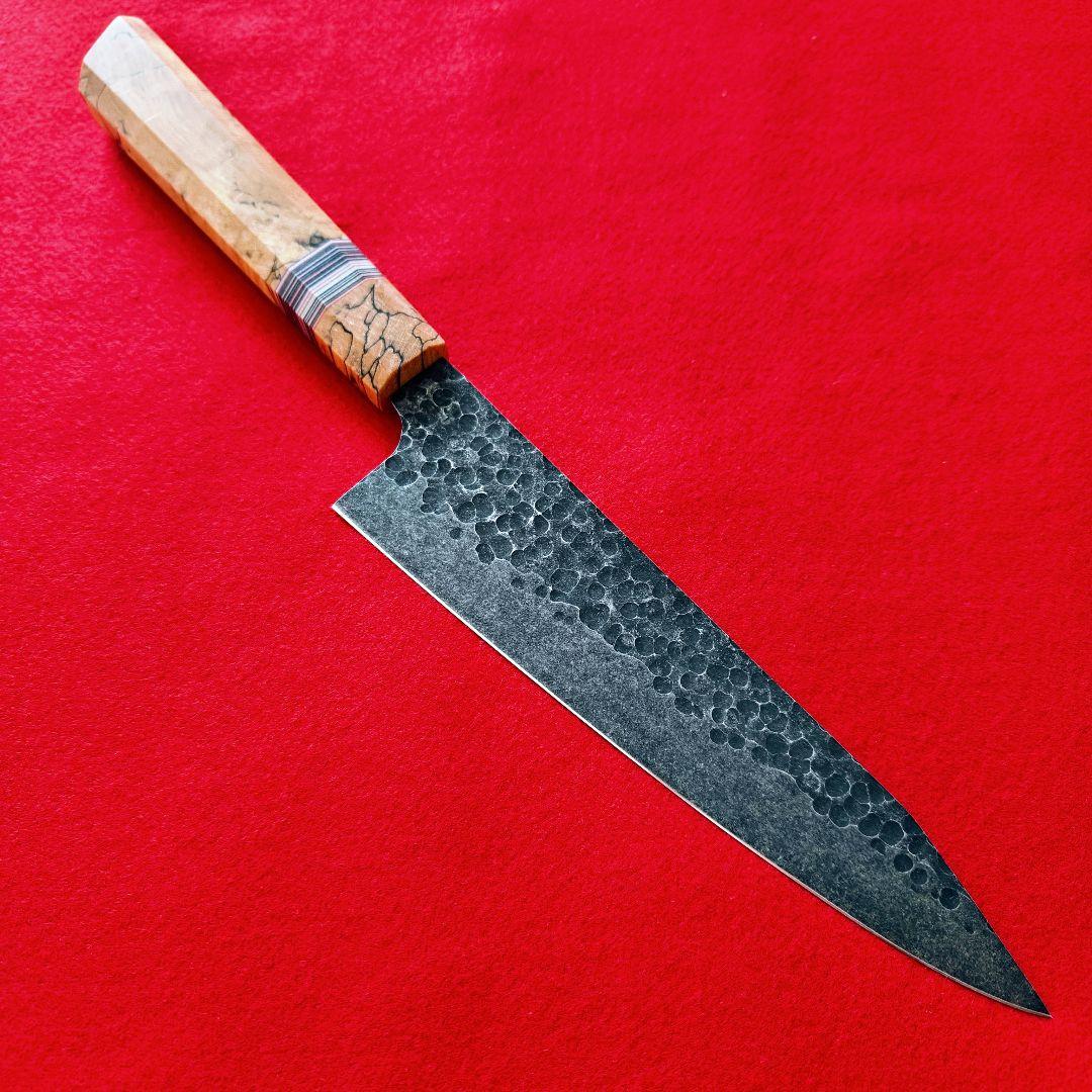 新品 鍛造VG10 黒染め 切り付け 牛刀包丁 spalted wood 八角柄