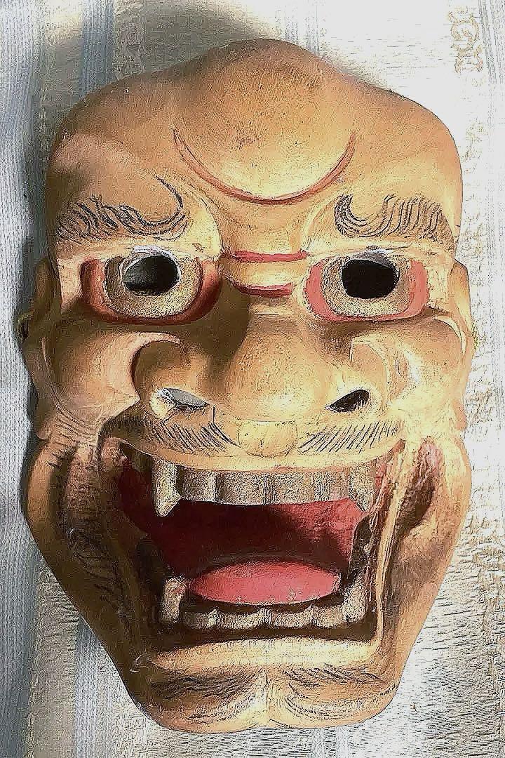 Amazon.co.jp: 鬼面 鬼の面 面 木彫り 能面 般若 やぶ面 : おもちゃ