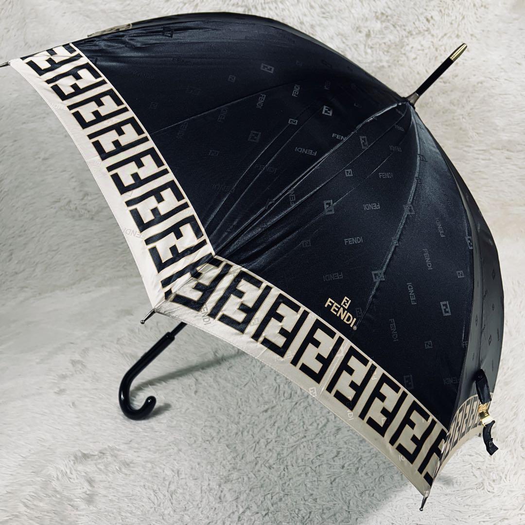 美品】フェンディ 長傘 ズッカ柄 FF イタリア製 雨傘 ブラック