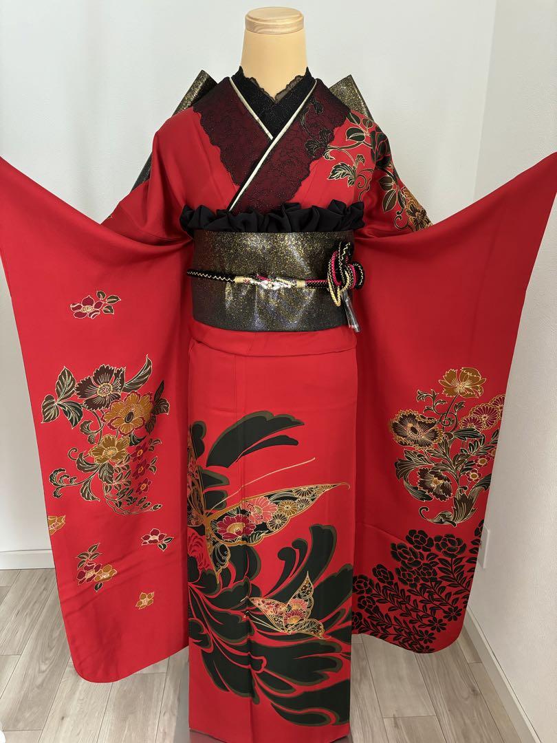 ⭐️しゃけ⭐️可愛い♡振袖フルセット（6点）　正絹　成人式　絞り 格安！ 振袖フルセット 5点 成人式 結婚式 前撮り オレンジ 絞り