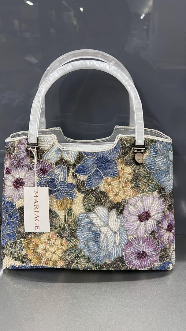 ビーズバッグ ビーズ刺繍 花模様 総ビーズ ハンドバッグ 和装