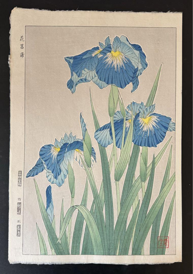 高価値セリー 本物！河原崎奨堂 浮世絵 （ukiyoe 花鳥画 新版画 木版画 花菖蒲 版画