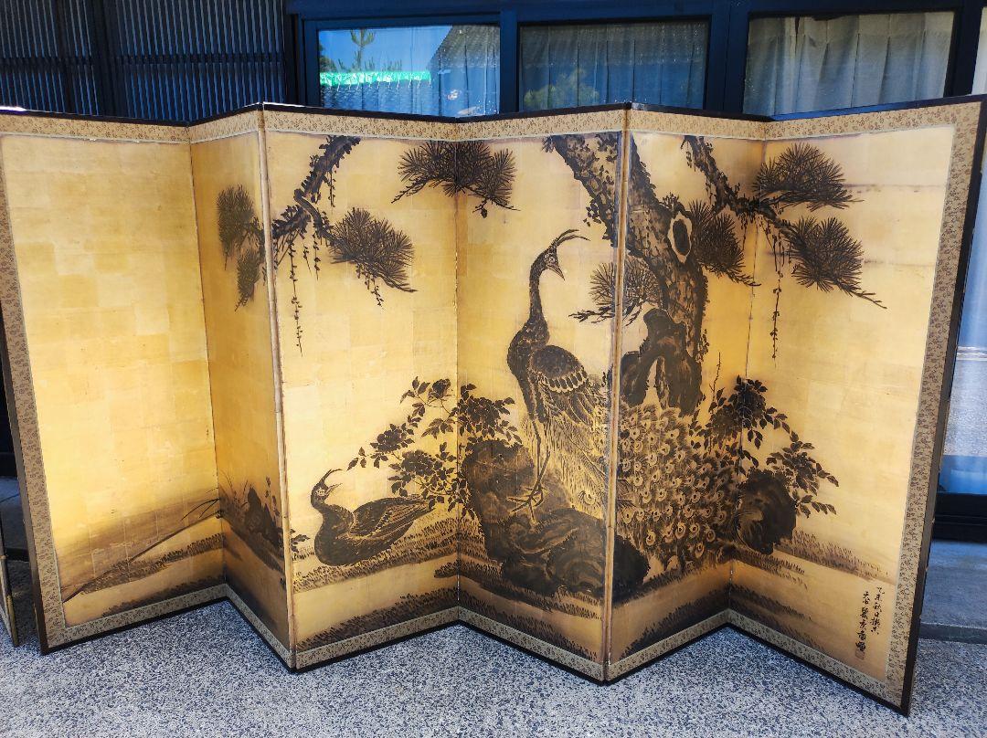 屏風　墨絵　水墨画　六面　山水画　屏風　アンティーク 山水図屏風 文化遺産オンライン