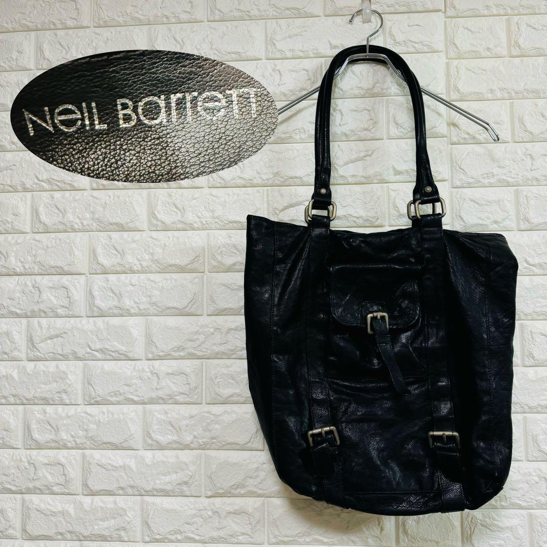 正規 Neil Barrett ニールバレット レザー トートバッグ ブラック 正規 Neil Barrett ニールバレット バッファローレザー トート