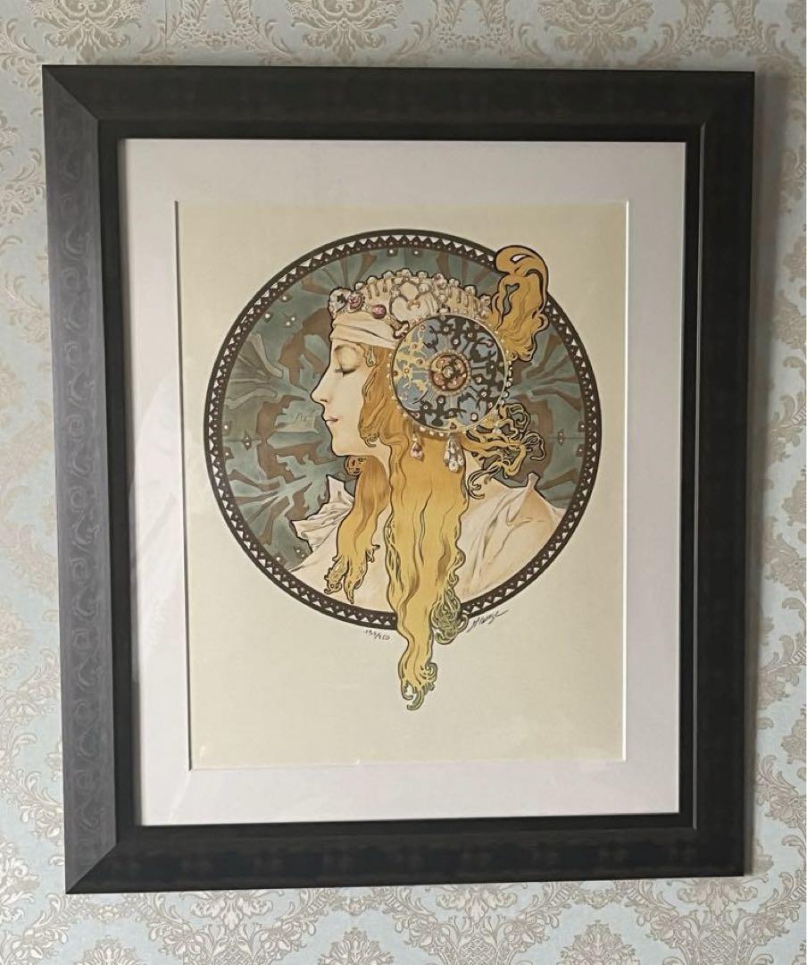 ミュシャ ビザンティン風の頭部 ブロンド 人物画 額装 版画 絵画 真作保証 ミュシャ ビザンティン風の頭部 ブロンド 人物画 額装 版画 絵画