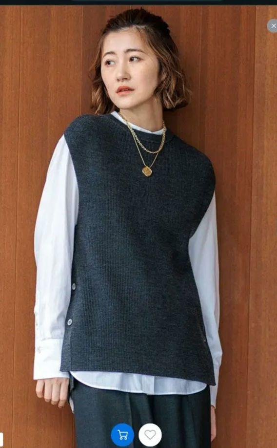 Gauze#ガーゼの柔らかニットベストグレー新品未使用タグ付き Gauze# ガーゼ *アランニットサイドリボンタッカーベスト*グレー