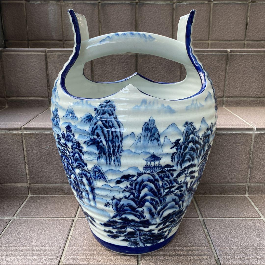 九谷焼 傘立て 花入れ 壺 手桶（陶器傘立て花柄 | シャディ