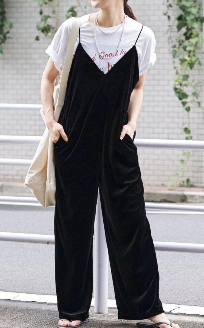 試着のみ SLOBE IENA トリアセ混ベロアサロペット （SLOBE IENA