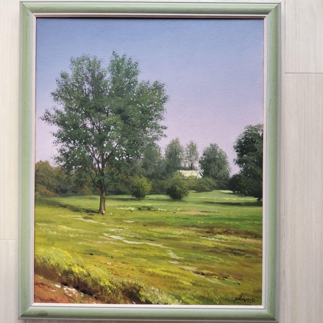 E. Adamov 油彩風景画 緑色フレーム E. Adamov 油彩風景画 緑色フレーム（E. Adamov 油彩風景画 緑色