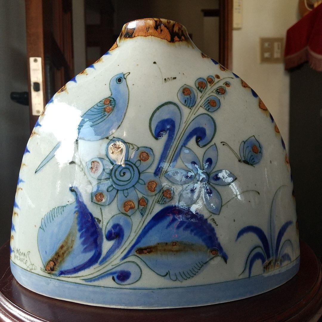 メキシコEL PALOMAR トナラ焼き青い鳥と花の模様の陶器 メキシコ トナラ焼き Palomar 鳥と花の皿 懐かし 4枚セット