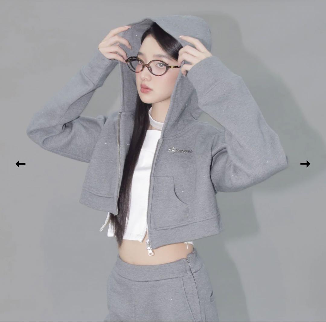 ♥ ANDWANG Kirakira Short Zip up ♥ ♥︎ andwang kirakira short zip up 002 gray（andwang