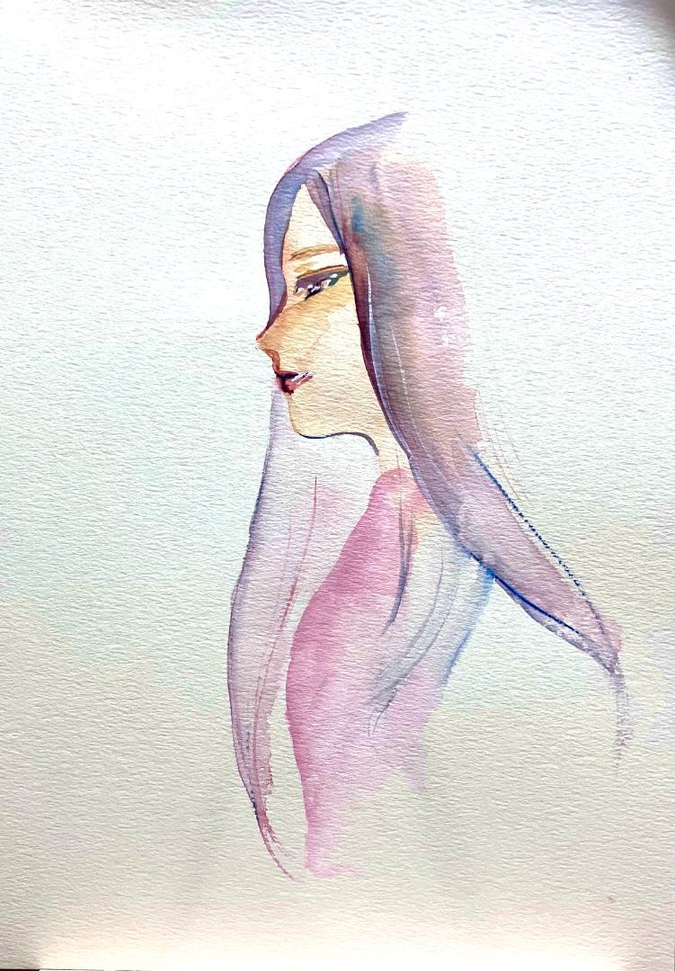 手描き 水彩 女性 イラスト 絵画 （Sample手描きイラスト 水彩画