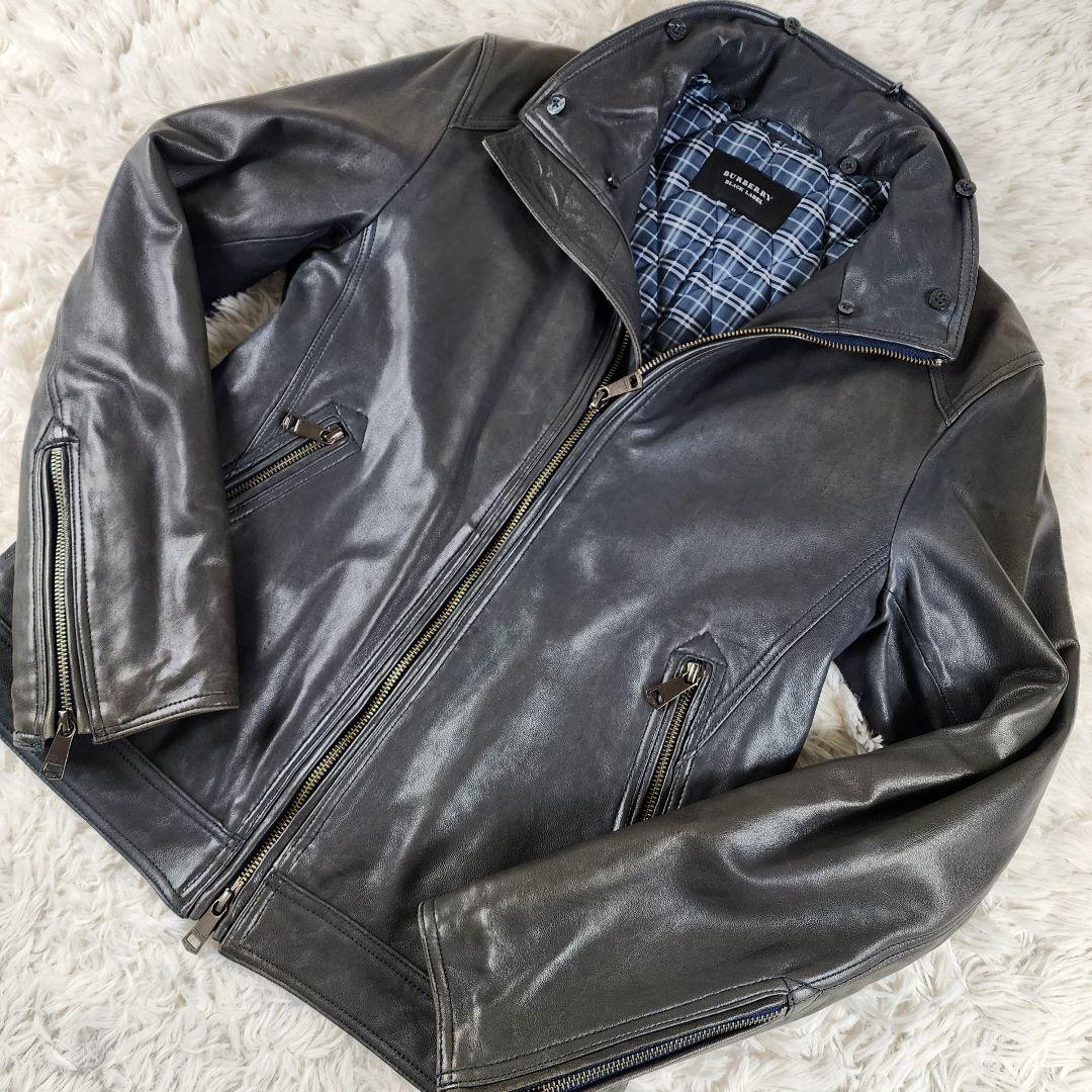 美品 】 バーバリーブラックレーベル ラムレザー ライダース