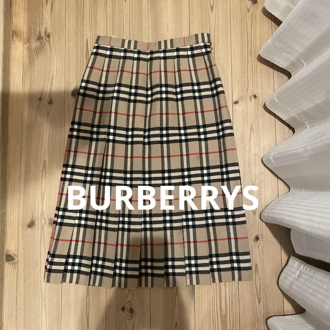 【BURBERRY】ヴィンテージ ウール ノバチェック ロングプリーツスカート ノバチェック スカート ウール ベージュ マルチカラー