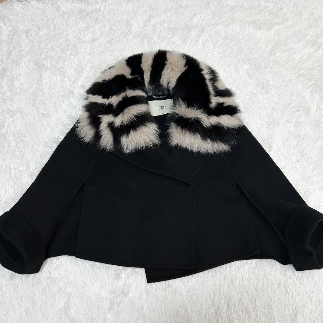 極美品 FENDI カシミヤ100 フォックスファー ケープコート