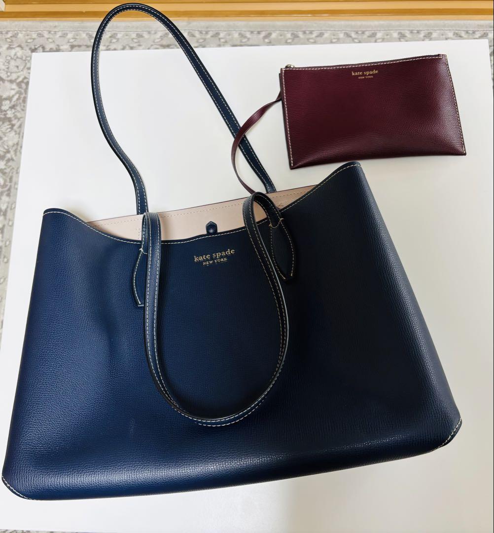 A4対応 kate spade ネイビー トートバッグ&ポーチ 通勤 ビジネス A4対応 kate spade ネイビー トートバッグ&ポーチ 通勤 ビジネス