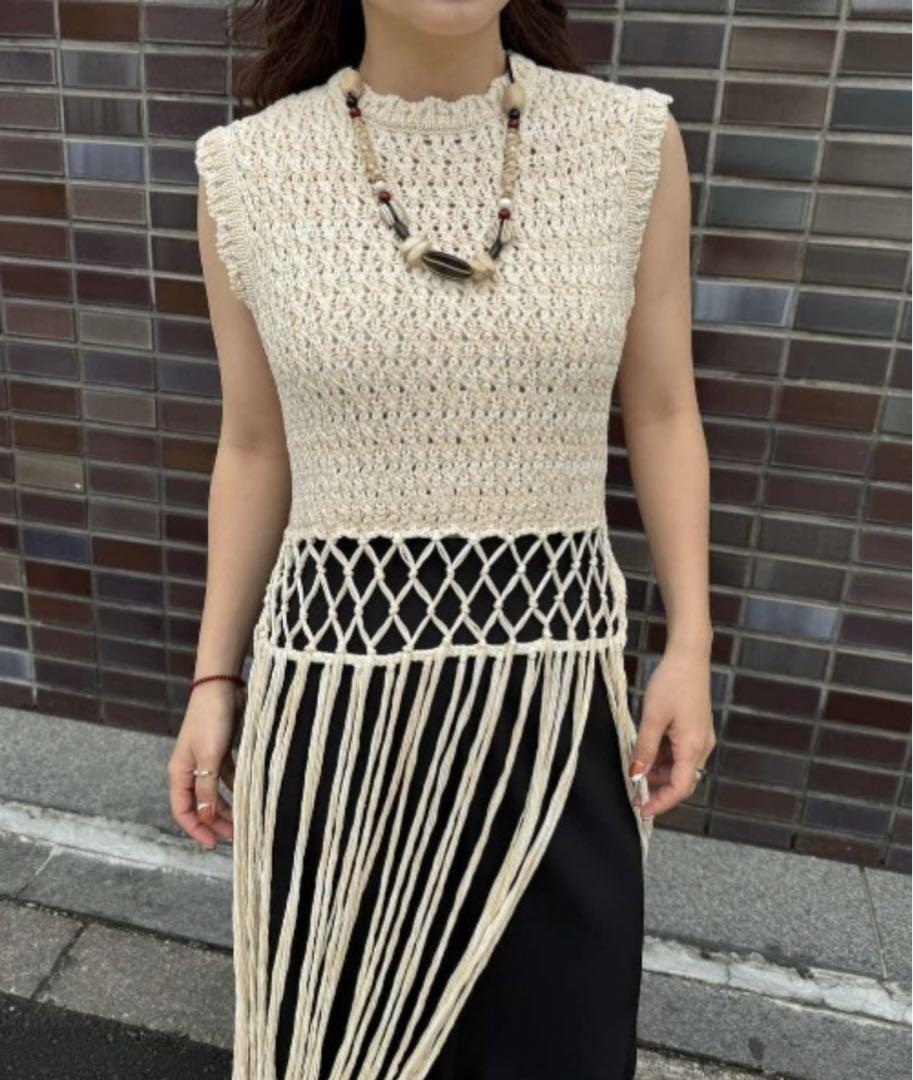 Ameri】MEDI MELANGE TASSLE KNIT TOPS（MEDI MELANGE TASSEL