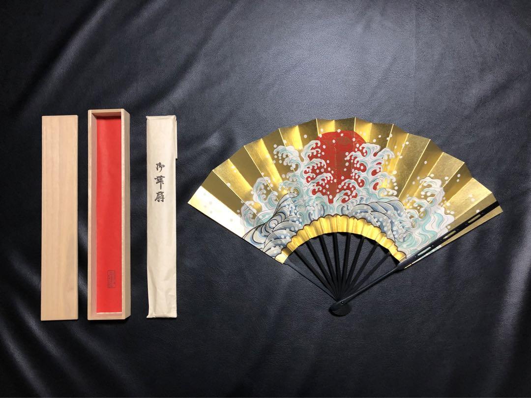 扇子 33cm 十松屋福井扇舗 波濤日輪図 負修羅扇 桐箱 仕舞扇