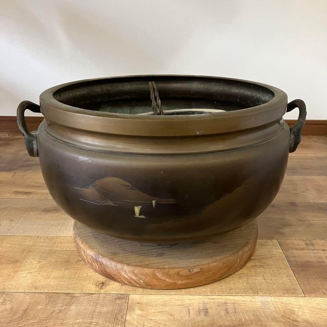 メダカ鉢⭐︎睡蓮鉢⭐︎火鉢⭐︎昭和レトロ 昭和レトロ 焼物 松幸 陶器製 水墨画 火鉢 睡蓮鉢 金魚鉢 メダカ