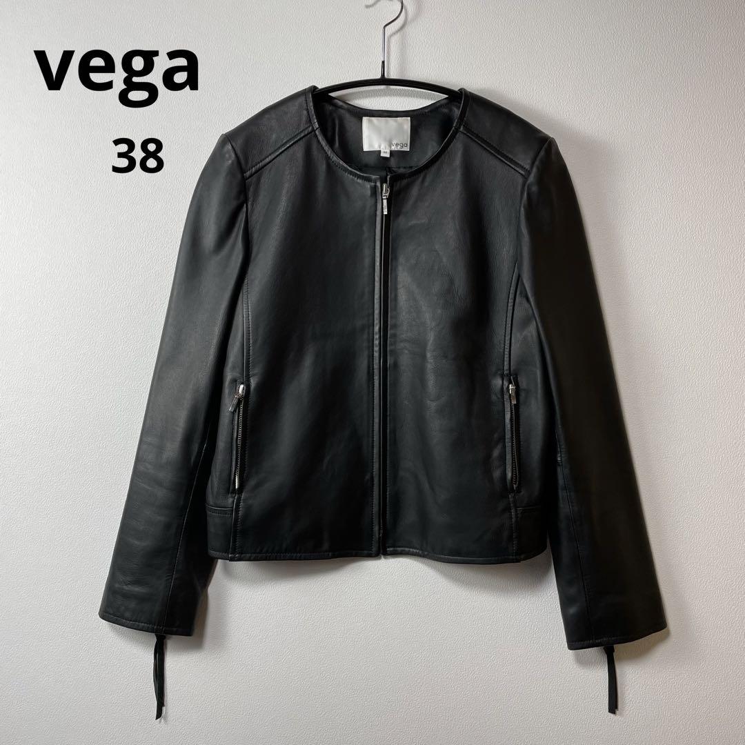 vega ライダース ジャケット ノーカラー ラムレザー 羊革 38 ブラック vega ライダース ジャケット ノーカラー ラムレザー 羊革 38