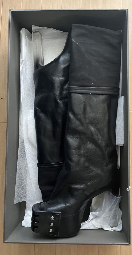 rick owens thigh-high kiss boots（Women's Rick Owens 24