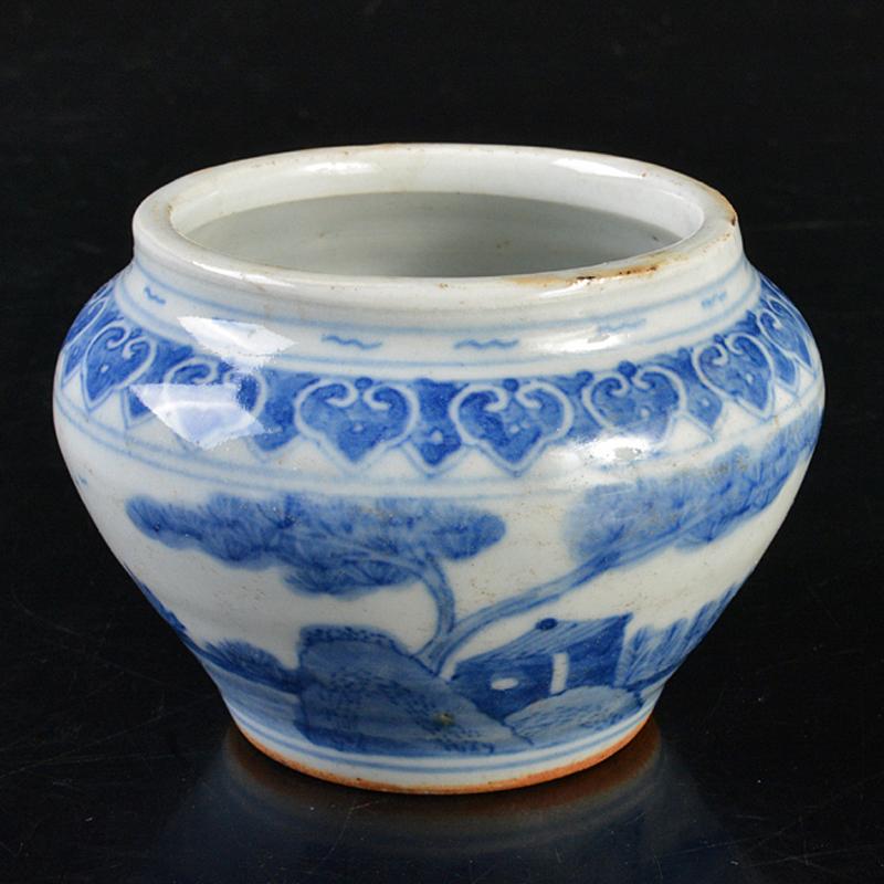 中国 青花山水人物文 小壷 C R6412E （青花山水人物葫蘆瓶）