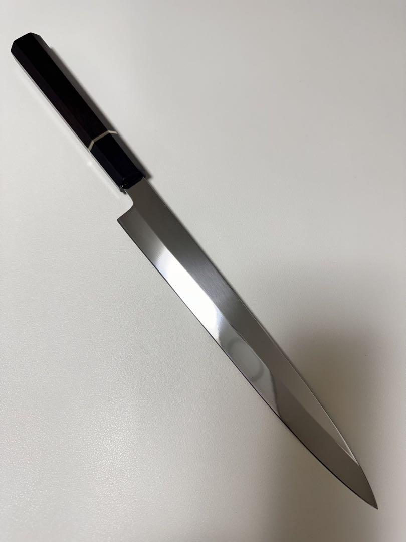 240mm柳刃包丁 鏡面 黒檀黒水牛銀巻八角柄 刺身包丁 全鋼（泳宮